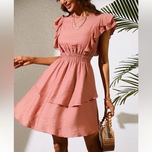 Flutter Sleeve Keyhole Back Layered Hem Dress size Small